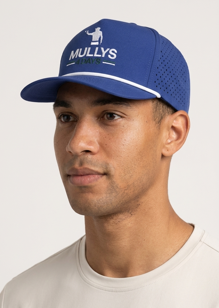 Man wearing the clear skies golf rope hat facing slightly right
